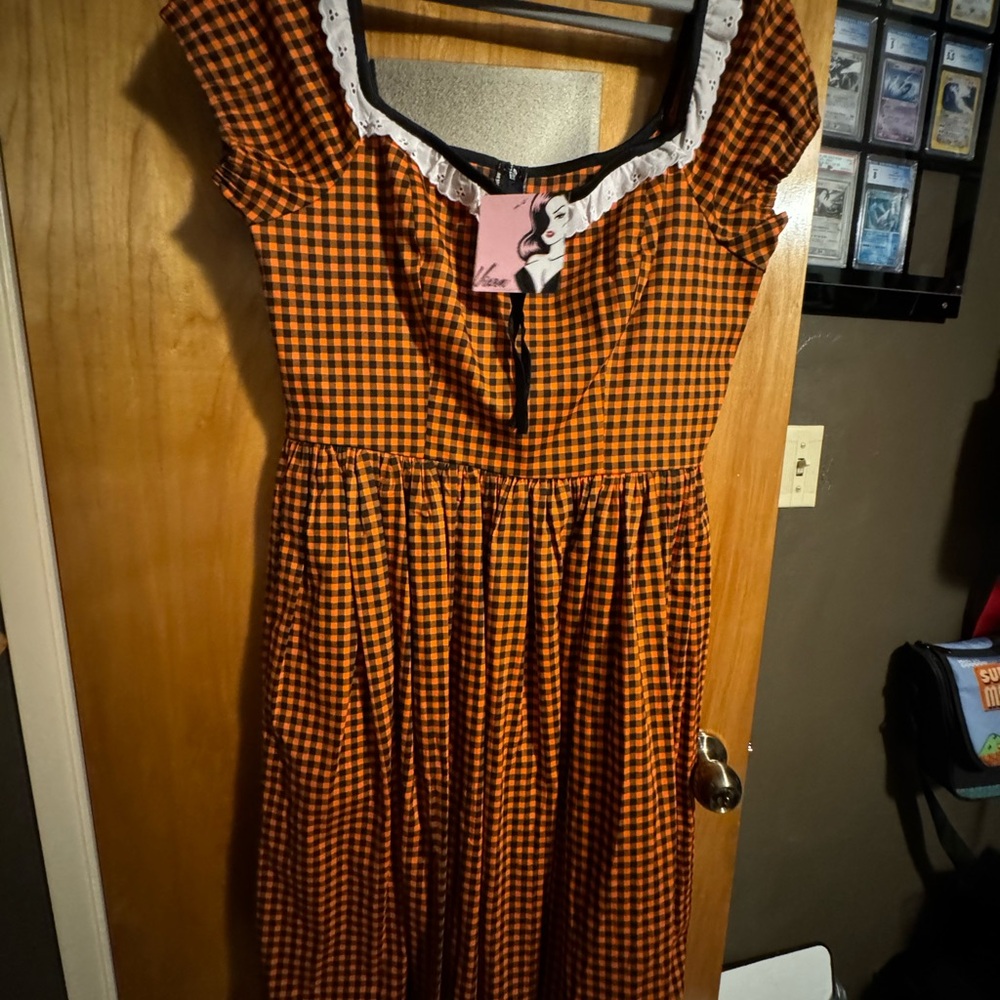 Vixen by Micheline Pitt Orange and Black Gingham Dress (NWT)